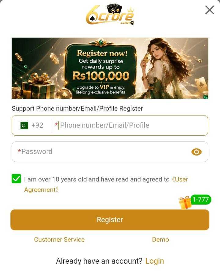 6 Crore Game Register and Login
